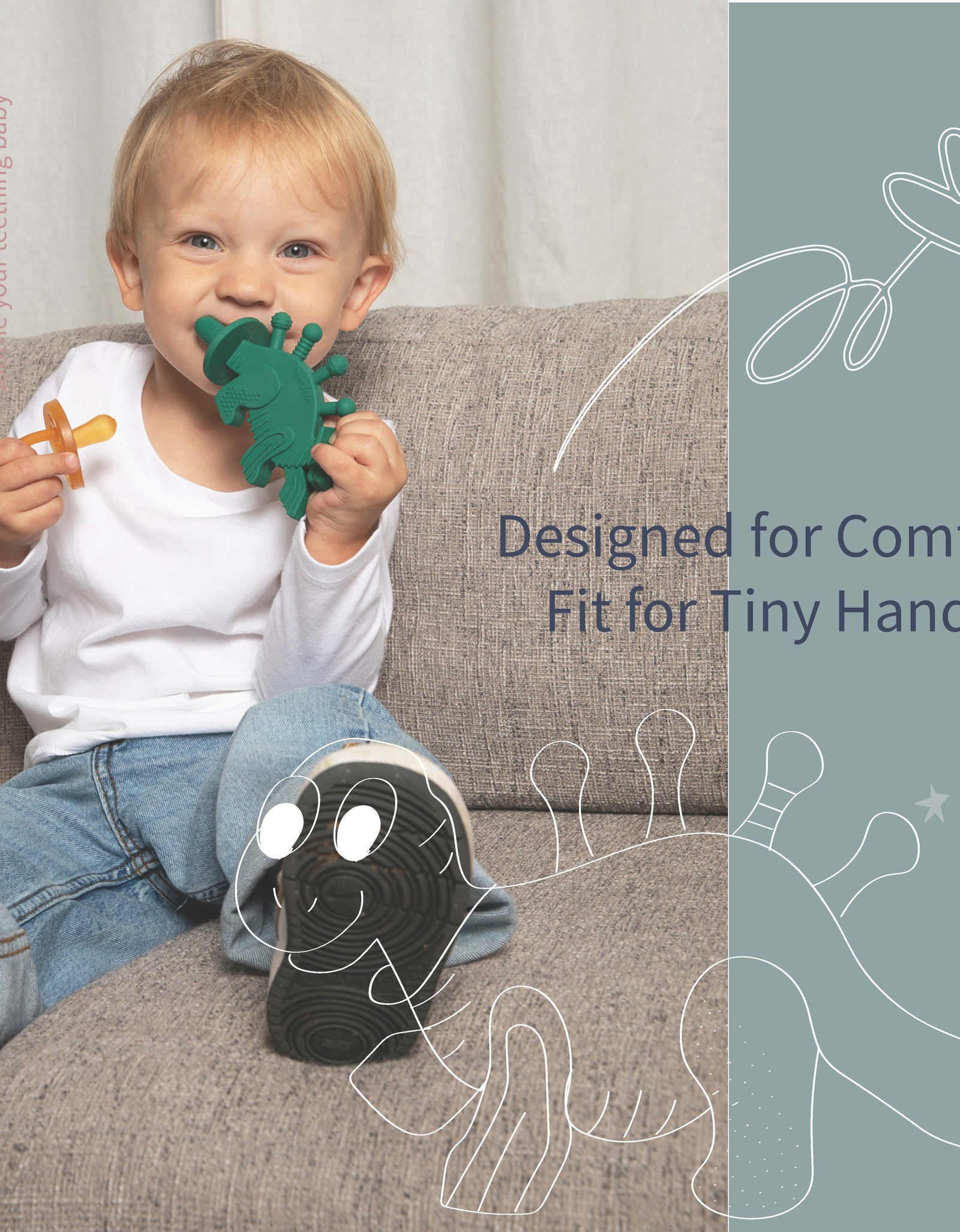 Dibly - Green - Baltic Amber & Natural Rubber Dinosaur Teether with Toothbrush Tail
