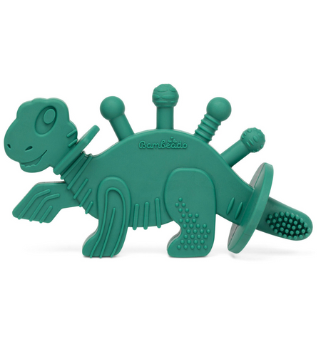 Dibly - Green - Baltic Amber & Natural Rubber Dinosaur Teether with Toothbrush Tail