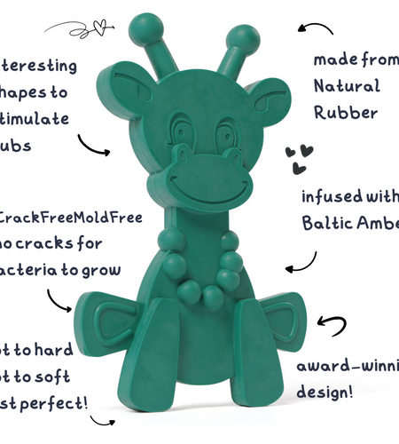 The Little Bamber - Green - Natural Rubber & Baltic Amber Teething Toy
