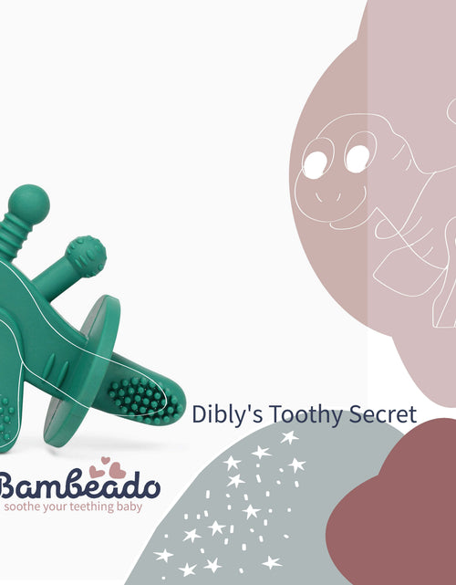 Load image into Gallery viewer, Dibly - Green - Baltic Amber &amp; Natural Rubber Dinosaur Teether with Toothbrush Tail
