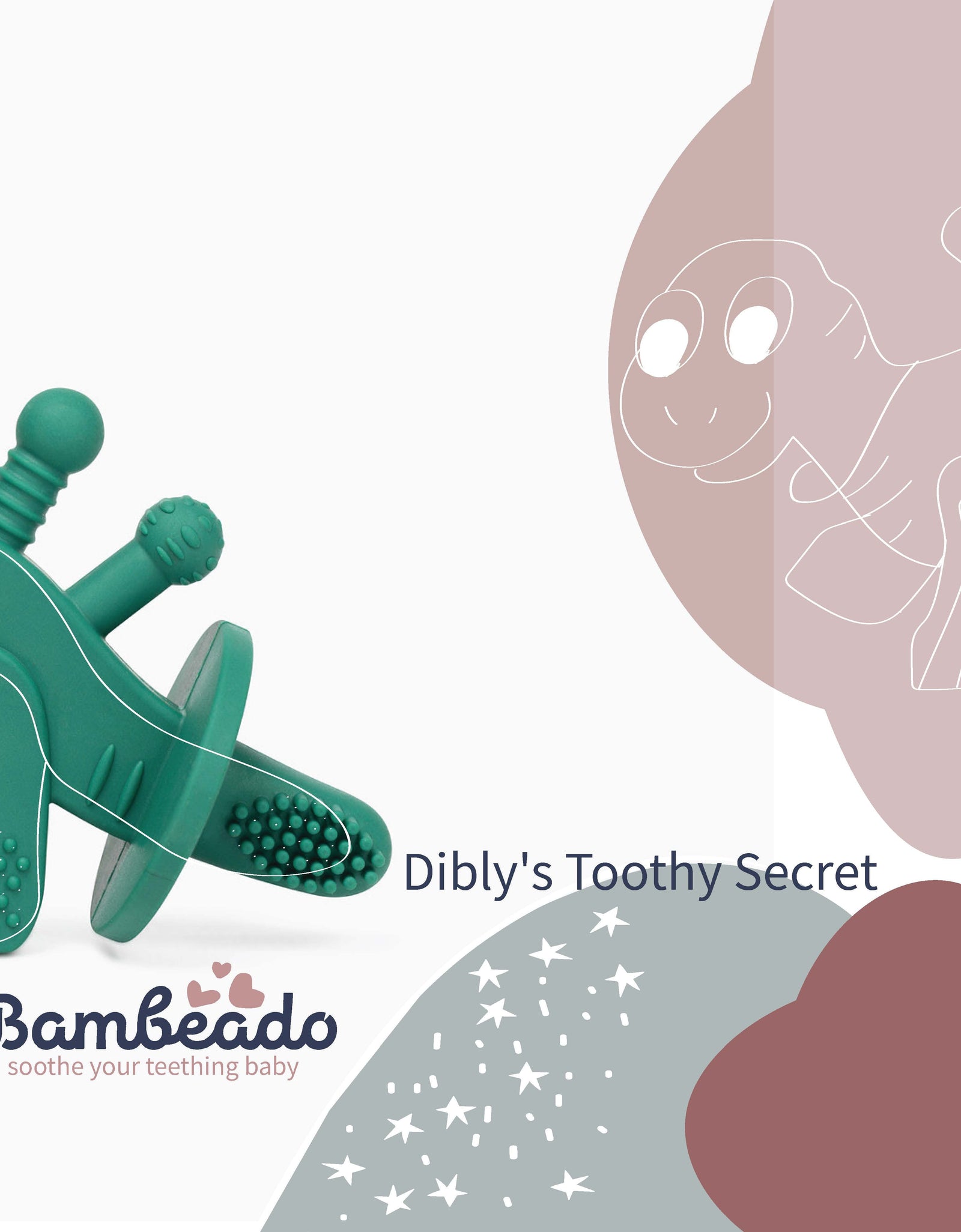 Dibly - Green - Baltic Amber & Natural Rubber Dinosaur Teether with Toothbrush Tail