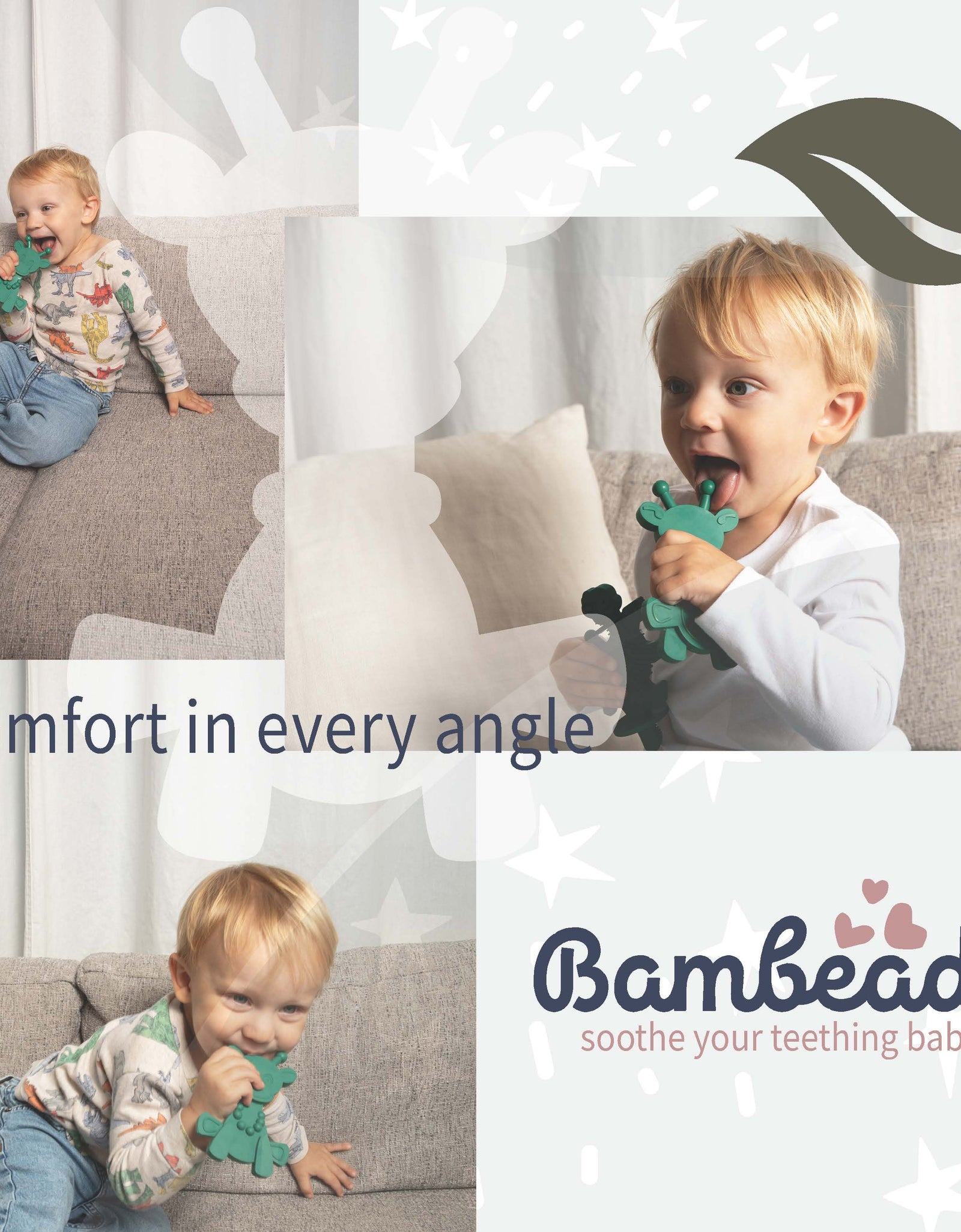 The Little Bamber - Green - Natural Rubber & Baltic Amber Teething Toy