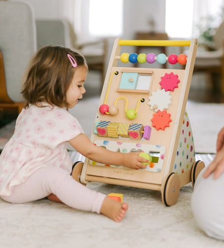 Tiny Land® Premium Natural Wooden Activity Walker