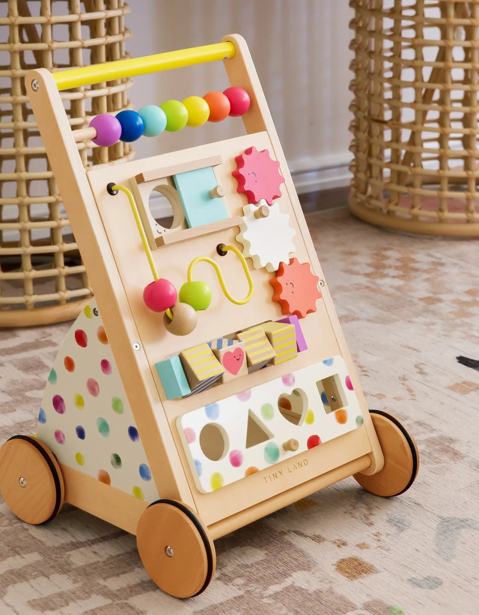 Tiny Land® Premium Natural Wooden Activity Walker
