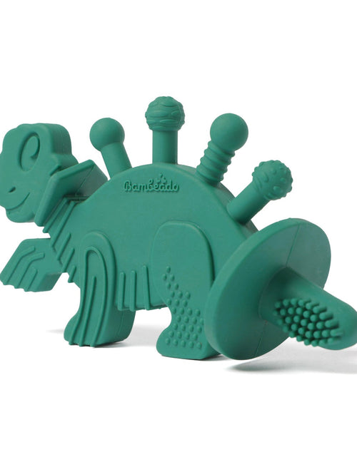 Load image into Gallery viewer, Dibly - Green - Baltic Amber &amp; Natural Rubber Dinosaur Teether with Toothbrush Tail
